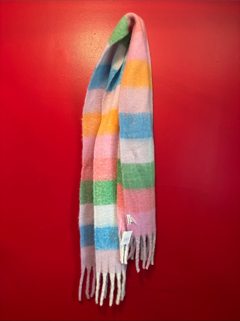 Kirklands Pastel Check Fringe Scarf in Pink, Blue, Green, Yellow